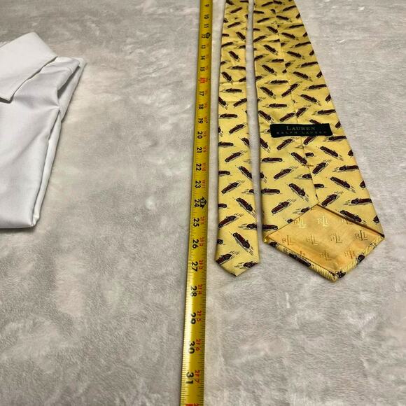 Ralph Lauren Classic Race Car All Over Print Silk Tie 56"x3.5" Pale Yellow & Red - Picture 5 of 8